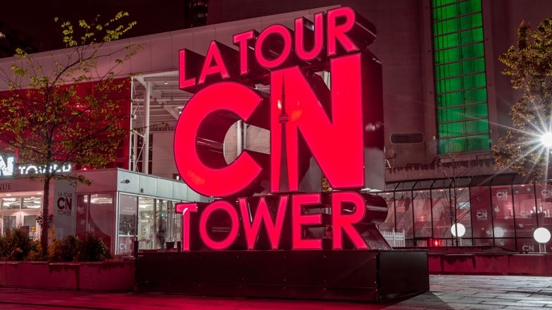 CN Tower light sign at the entrance