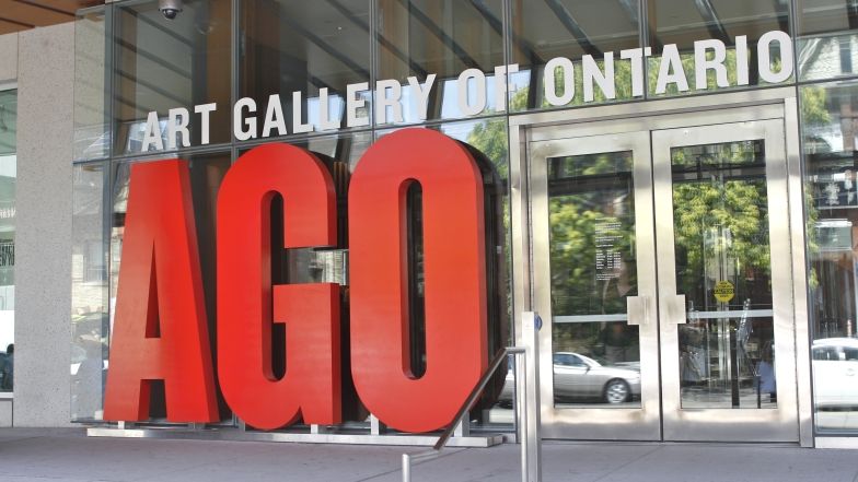 3D sign spelling A G O outside of front doors to Art Gallery on Ontario