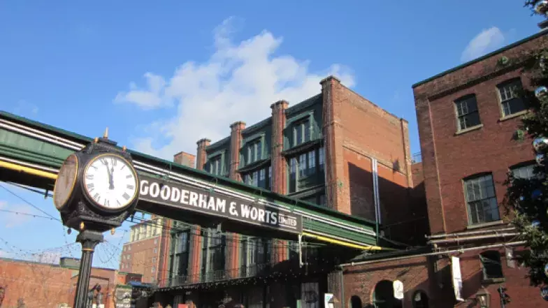 Old brick building with a bridge