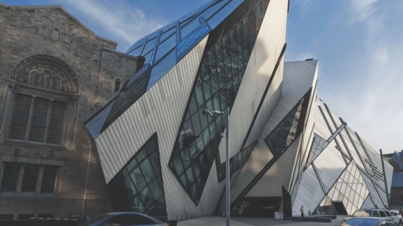 ROM entrance decorated with glass and metal triangles