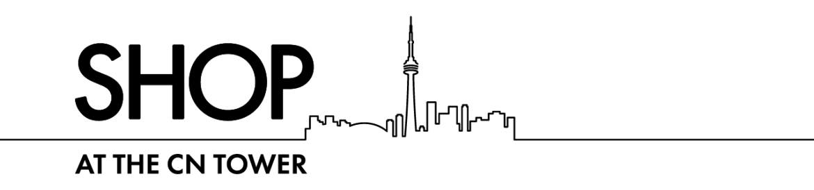 Logo of the Shop at the CN Tower, with skyline of Toronto border